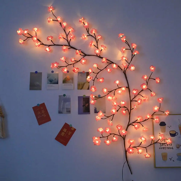 Cherry LED Tree Branch Lights for Wall Cherry Blossom Willow Vine Twig Decor Garland Christmas Decorations Indoor Home Wall Door